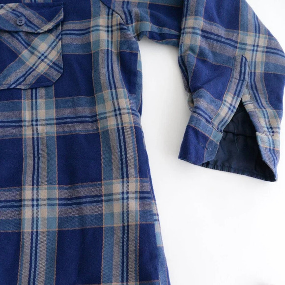 Vintage 90S Oakton Ltd Blue And Cream Plaid Button Up Outdoor Shacket Large - Picture 5 of 11